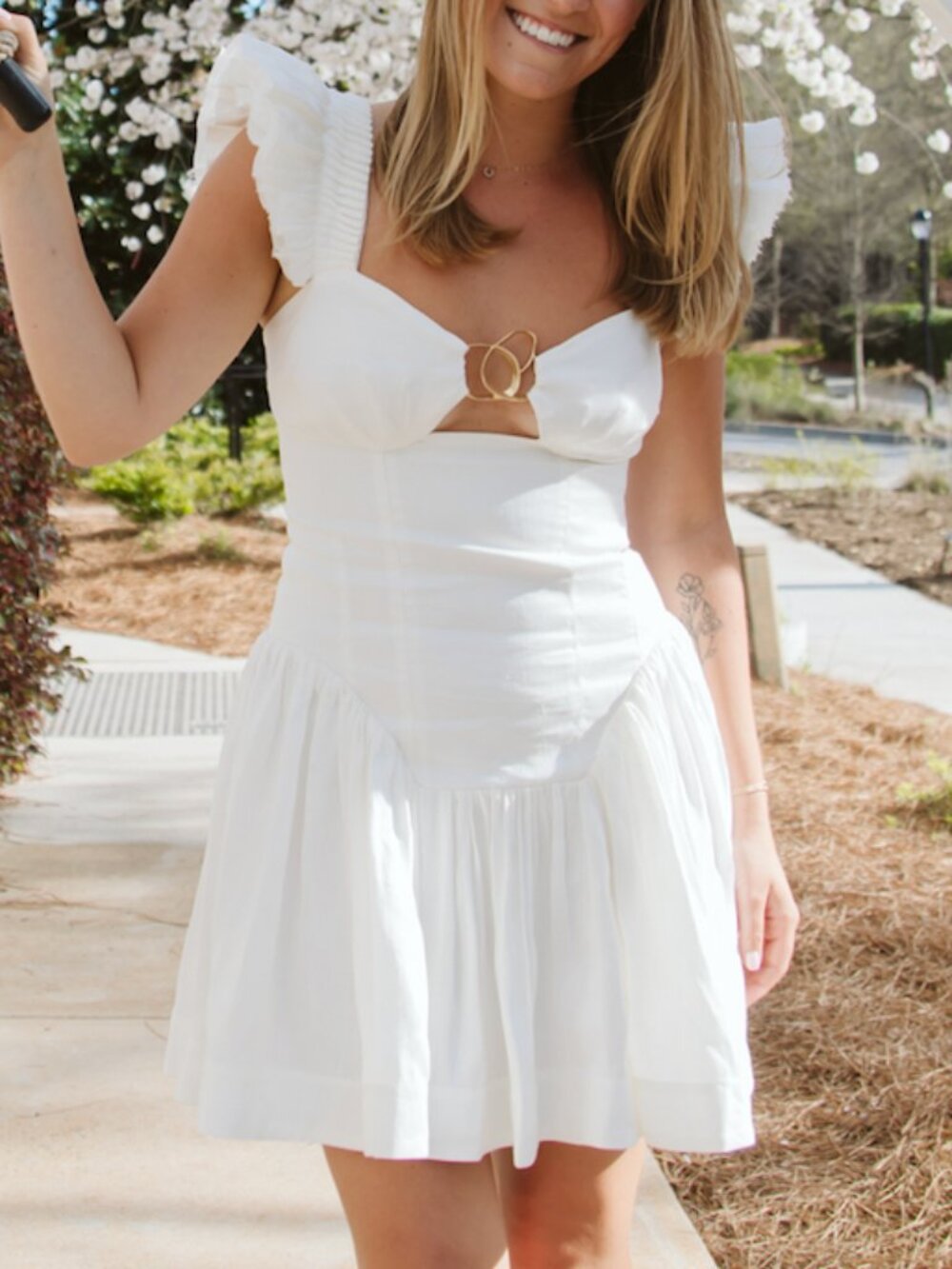 Aje Simone Frill Sleeve Mini Dress Ivory